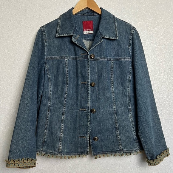 bianca Jackets & Blazers - Vintage Bianca Denim Jacket Fringe Metal  Ornate Buttons Yellow stones Boho 10